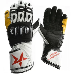 RTX Nexus YELLOW WHITE Road Track Day CE Motorcycle Leather Sports Biker Gloves - Picture 1 of 5