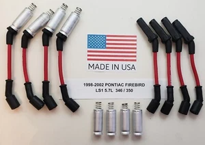 8.5mm PONTIAC FIREBIRD 1998-02 5.7L 350 LS1 RED SPARK PLUG WIRES + HEAT SHIELDS - Picture 1 of 2