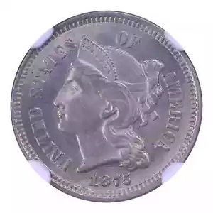 1875-P Three Cent Nickel NGC MS65 - Picture 1 of 4