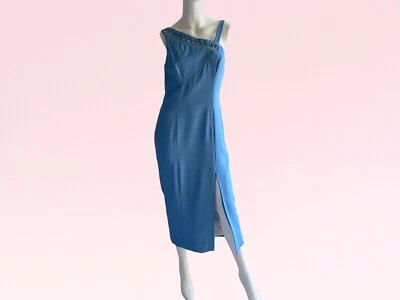 90s Deadstock NWT Linda Segal Keyhole Asymmetrical Periwinkle Maxi Dress Small  - Image 1 of 4