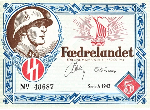 Currency Denmark 1942 WW2 Danish Legion Feldpost 5K War Era Uncirculated Cover