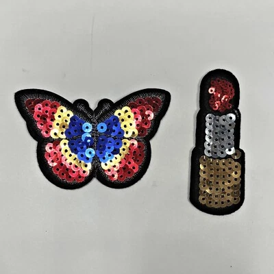 Butterfly Lipstick Sequin Patch Sew On Crafts Multicolor Lot of 2 Decal - Image 1 of 3