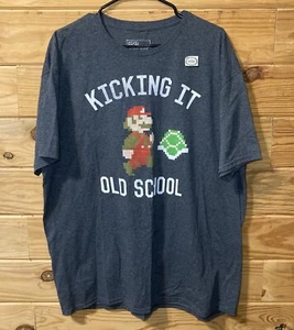 SUPER MARIO BROS KICKING IT OLD SCHOOL Men Size 2XL Gray Nintendo T-Shirt NEW - Picture 1 of 5