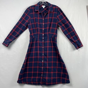 Vestido de franela J.Crew para mujer talla 4 azul rojo ajuste a cuadros acampanado con botones suave - Imagen 1 de 16