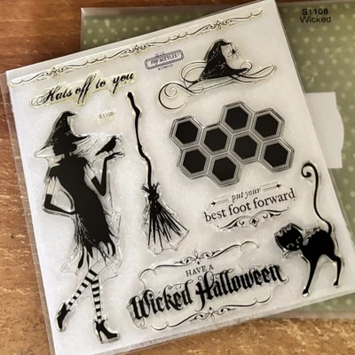 CTMH S1108 WICKED ~ Снимаю шляпы с вас, метла, злой Хэллоуин, кошка, метла - Изображение 1 из 4