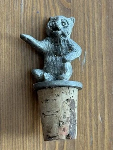 RARE! VTG 1991 Carmel Studios Heavy Pewter “RACCOON” Cork Stopper Bottle Wine - Picture 1 of 6