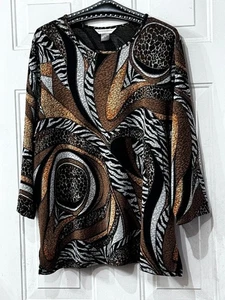 Allison Daley Sz 2X Womens Knit Top 3/4 Sleeve Black/Gray/Brown Animal Print - Picture 1 of 10