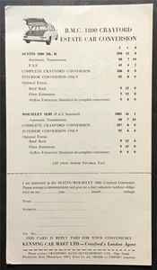 BMC 1800 CRAYFORD ESTATE CAR Price List c1970 Austin 1800 Mk II & Wolseley 18/85 - Picture 1 of 2