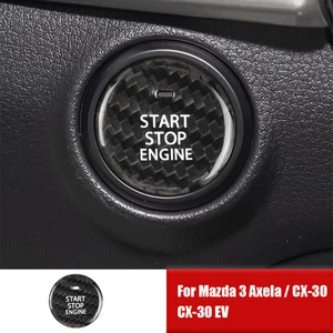 Black Carbon Fiber Car Start Stop Button Trim Sticker For Mazd 3 Axela CX-30 EV - Imagen 1 de 5