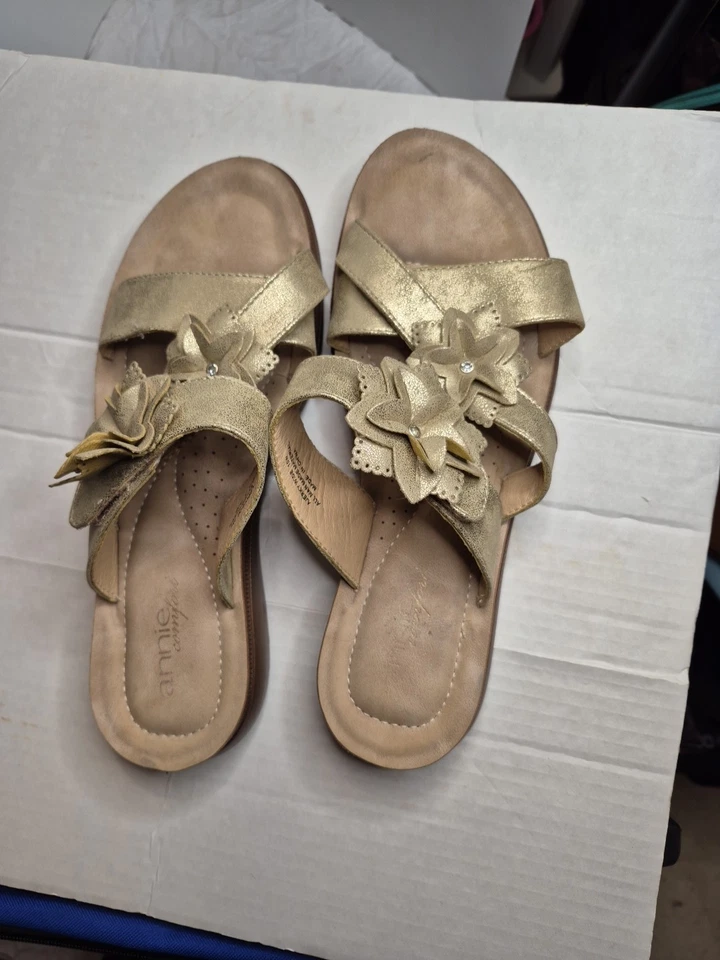 Annie Comfort Summer Sandals vel cro Strap 10W Women's Metallic Gold Floral - image 1 of 4