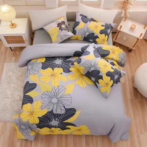 Juego de edredón floral Queen 6 piezas cama en bolsa flores amarillas impresas en gris... - Imagen 1 de 9