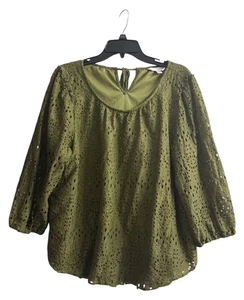 Lauren Conrad LC Olive Green Crochet Lined Boho Peasant Top Women’s Size XXL - Picture 1 of 9