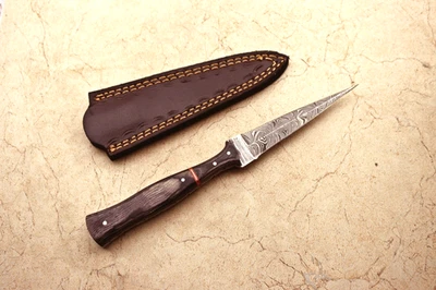 定制手工锻造大马士革钢狩猎双刃 DAGGER BOOT 刀 + 刀具 — 第 1/4 张图片