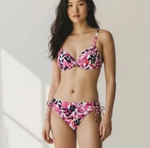 LANDS’ END | Floral Adjustable Gathered Front Tie Ruched Sides Bikini 4/6 DD - Picture 1 of 15