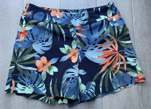 OLIVIA GREY Tropical Print 4" Shorts Pullon Back Pocket Rayon/Nylon Blend Sz Med - Picture 1 of 4