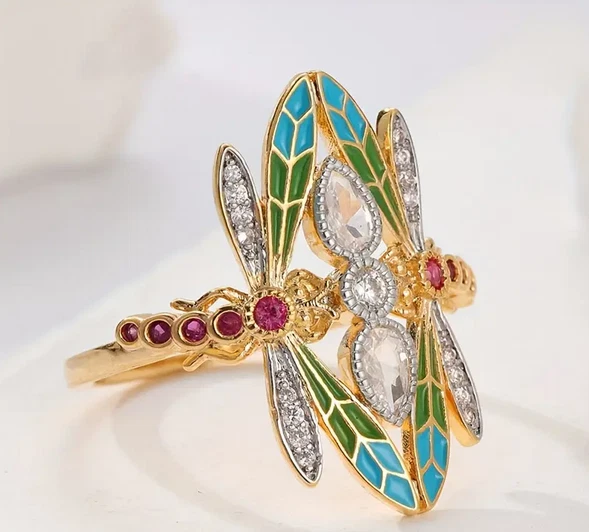 Anel de cristal libélula vitoriano - Imagem 1 de 1