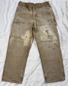 Carhartt Carpenter Work Pants Sz 32x30 Brown B11 Dungaree Distressed Faded Paint - Picture 1 of 9