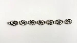 Munksgaard VTG Denmark Sterling Silver Art Nouveau Style Flower Link Bracelet - Picture 1 of 9