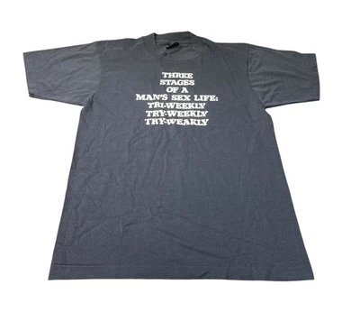 Vintage Single Stitch 3 Stages Of A Man’s Sex Life T Shirt Size Medium 17”x25” - Image 1 of 4