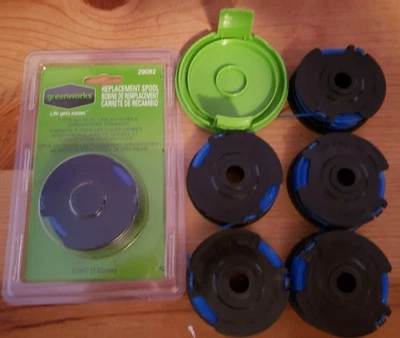 6 Greenworks 0.065" Dual Line Replacement Spool #29082 and cap - Image 1 of 3