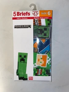 Brand New Minecraft Boys Size 6  Briefs 5 Pair Cotton Underwear - Picture 1 of 3