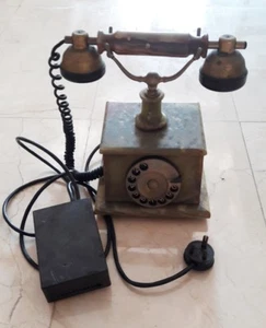 Antique VTG Rare 1950s Green Marble Rotary Old Dial Style Telephone Onyx Brass  - Picture 1 of 8