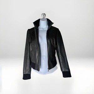 Vintage Y2K Genuine leather Moto jacket size Xs soft goth biker Leopard Lining - Picture 1 of 18