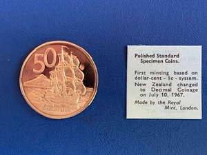 NEW ZEALAND 1967 FIFTY CENT COIN. FROM SET. IN PROOF UN-CIRCULATED CONDITION. - Picture 1 of 6