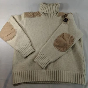 Paul & Shark Yachting 100% Wool Cream Beige Knit Sweater Patches XL Turtleneck - Picture 1 of 17