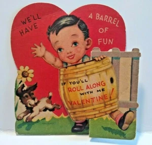 Tarjeta de San Valentín plana troquelada niño aro y palo cachorro perro barril de pie - Imagen 1 de 4
