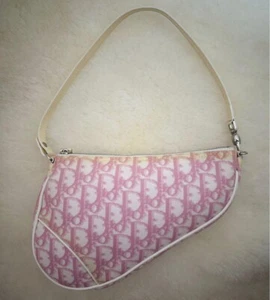 CHRISTIAN DIOR 2004 Trotter Saddle Bag Shoulder Bag Enamel PVC Pink Used Auth - Picture 1 of 5