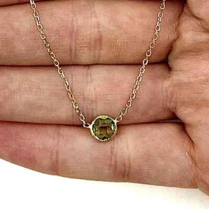 14K Yellow Gold 1CT Bezel-Set Stone Accent Necklace (Solid) 15"-17" Adjustable - Picture 1 of 31