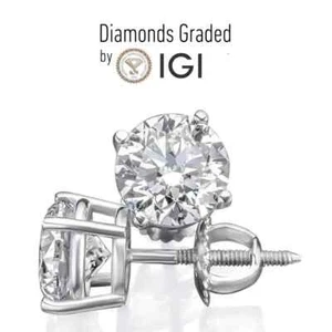 Pendientes cultivados en laboratorio con pasador de diamantes de 2 quilates D VS1 de oro blanco de 18 quilates con certificación IGI - Imagen 1 de 2