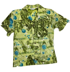 Vtg 70s Mens Duke Kahanamoku Hawaiian Aloha Floral Button Huge Collar Shirt L - Picture 1 of 8