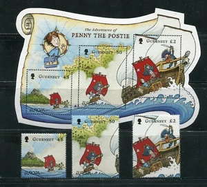 Juego de estampillas y hoja Guernsey 1083-1085, 1085a Penny the Postie MNH 2010 - Imagen 1 de 4