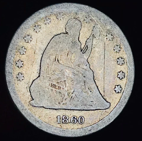 1860 Seated Liberty Quarter 25C Ungraded 90% Silver US Coin CC18544 Cover