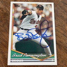 Brad Pennington Autographed 1994 Topps Baseball Card #271 Baltimore Orioles