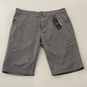 Mens NEW Golf Shorts 38 Gray Chinos Embroidered Golfers All Over Bermuda - Picture 1 of 16
