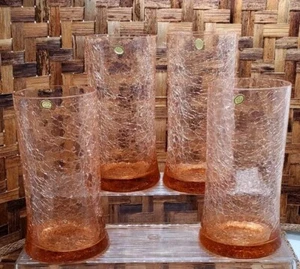 Vtg. Set Of 4 Peach Color Cracked Glass Drinking Glasses Made In Hungary 12 oz - Picture 1 of 3