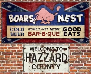2 DUKES OF HAZZARD COUNTY BOAR'S NEST sign banners General Lee vintage style ART - Picture 1 of 1