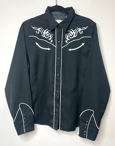 Damen Vintage Denver Ropers schwarz Western Goth Shirt weiß Emb. Pearl Snap XL - Bild 1 von 9