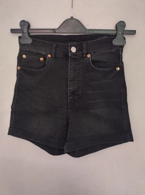 MONKI EUR 28 Black Denim Shorts High Waisted Zip Button Pockets Belt Loops  - Image 1 of 4