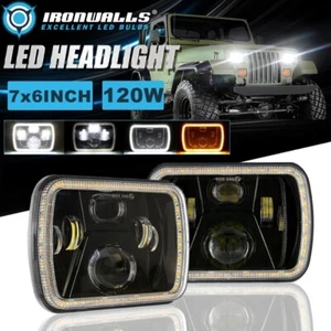 For Jeep Wrangler YJ 1987-1995 Pair 7x6" LED Headlights Hi/Lo Beam DRL Lamp - Picture 1 of 12