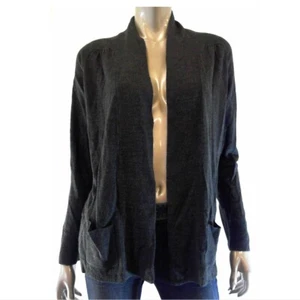 Debbie Morgan Women Sweater S Dark Charcoal Solid Knit Front Open Cardigan - Picture 1 of 2