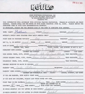 GARY MATTHEWS JR. QUESTIONARIO BASEBALL STAMPATO FIRMATO PRE MLB 71117 - Foto 1 di 2