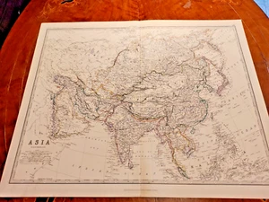 c1879 Large Colour Map K. Johnston General Atlas Antique Asia China India Japan - Picture 1 of 1