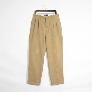 Vintage Polo Ralph Lauren Corduroy Pants 33x32 - Double Pleated Distressed Tan - Picture 1 of 7