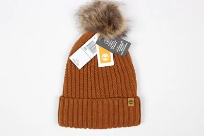 Timberland Adult Cuffed Beanie Pom Braided Stitch Hat Lined Wheat T101949C - Image 1 of 3