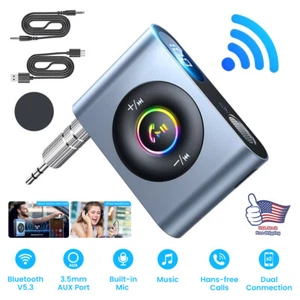 Bluetooth 5.0 Transmitter Receiver 2 IN 1 Wireless Audio 3.5mm Jack Aux Adapter - Picture 1 of 30
