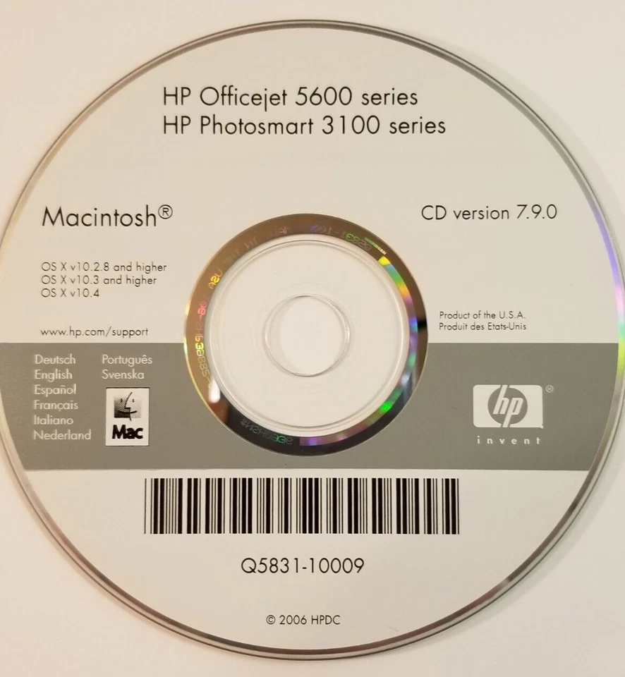 HP Officejet 5600 Series / HP photosmart 3100 Series-  MACINSTOSH-  DISC ONLY - Image 1 of 2
